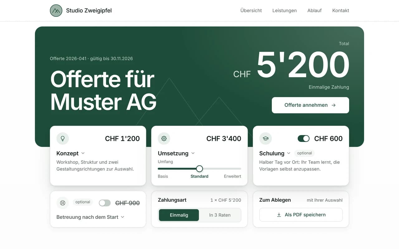 Beispielseite Offerte am Desktop