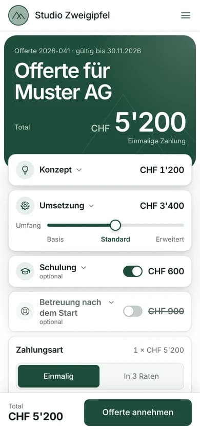 Beispielseite Offerte am Handy