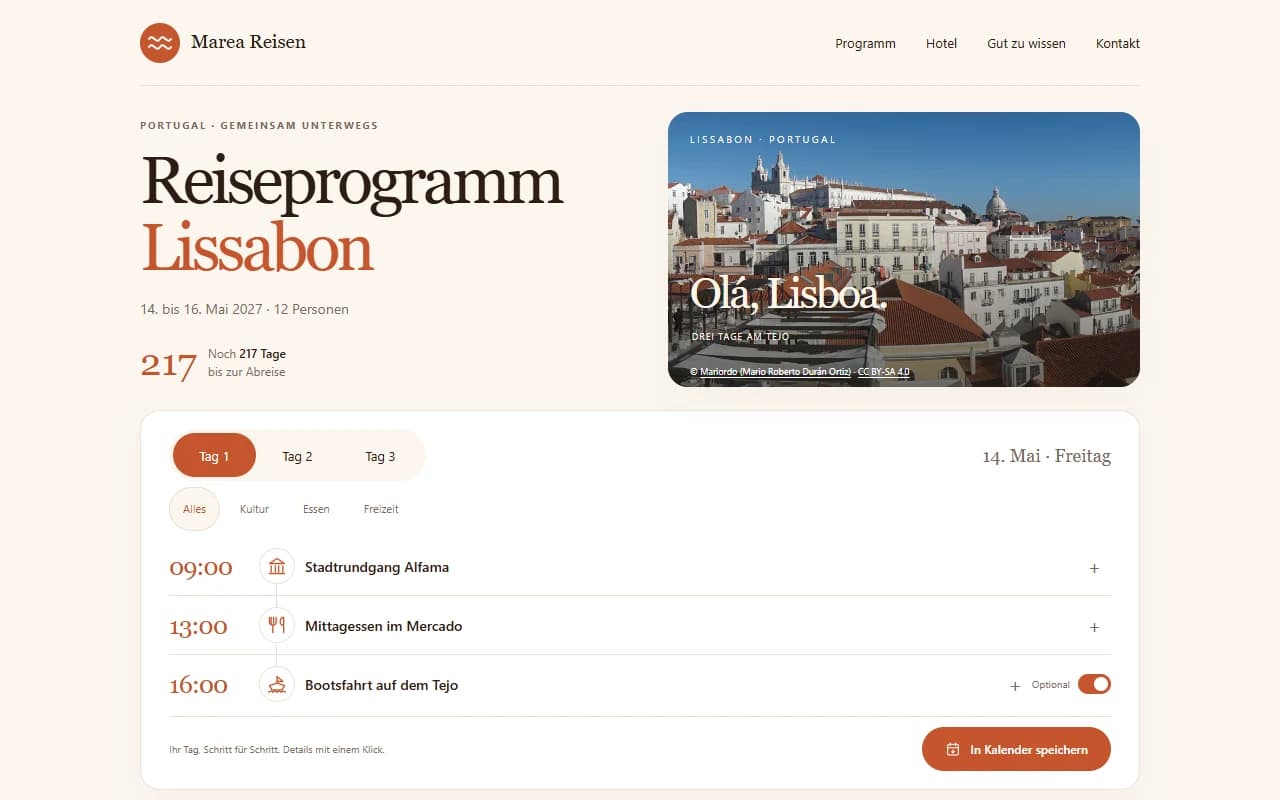 Beispielseite Programm am Desktop